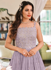 Georgette Embroidered Gown in Lilac